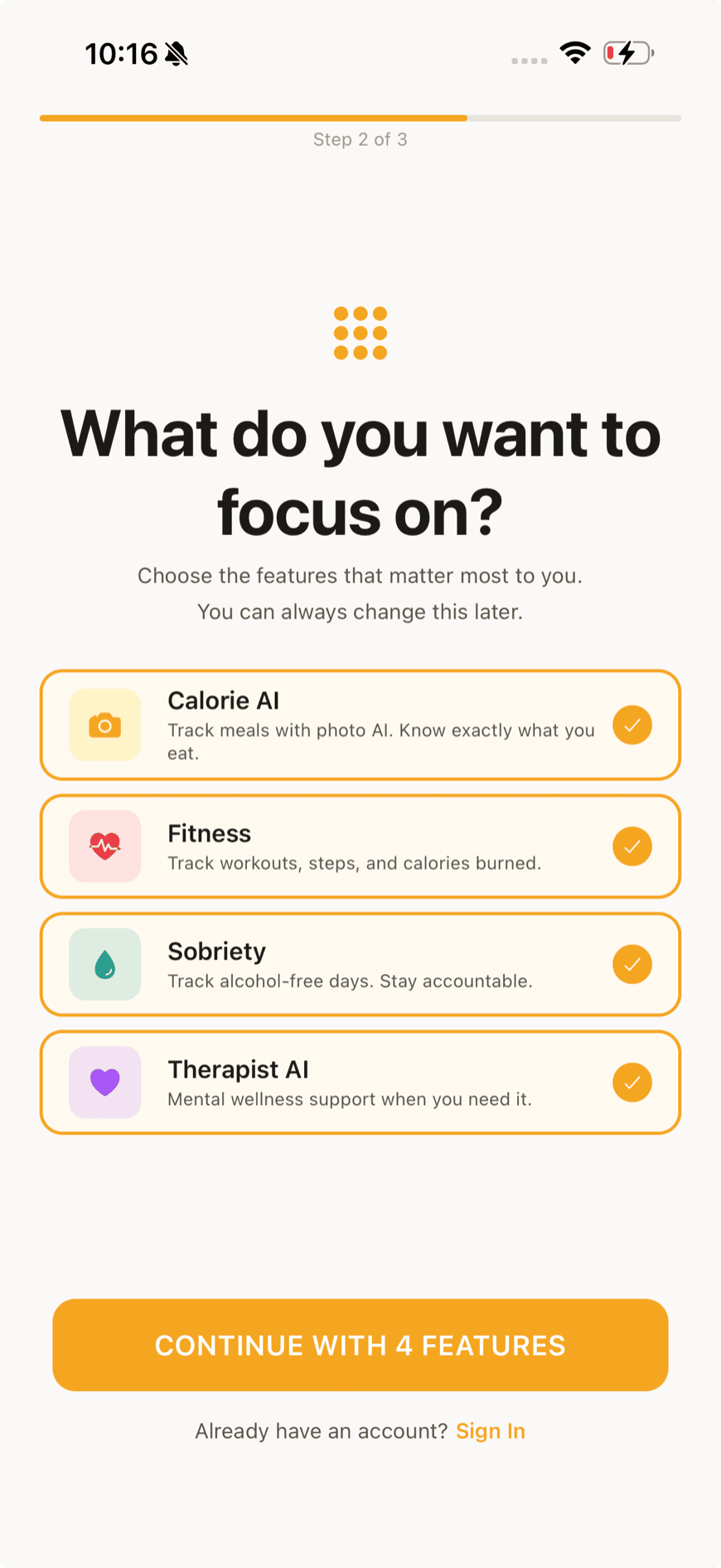 Setup screen where you choose which of the four hubs to track.